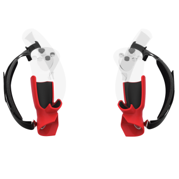 Player view of ProStraps MK1 for Pico 4 with transparent controllers and red cup mounts