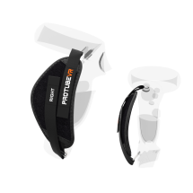 Left view of ProStraps MK1 for Meta Quest 1 and Rift S with transparent controllers and cup mounts