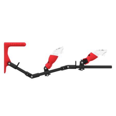 Side view of MagTube vr gunstock for Pico 4 Ultra with Carbon Armature with Red MK1 Buttstock and Red PLA cups