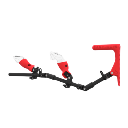 Left view of MagTube vr gunstock for Pico 4 Ultra with Carbon Armature with Red MK1 Buttstock and Red PLA cups