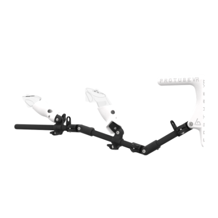 Left view of MagTube vr gunstock for Pico 4 Ultra with Carbon Armature with White MK1 Buttstock and White PLA cups