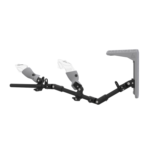 Left view of MagTube vr gunstock for Pico 4 Ultra with Carbon Armature with Grey MK2 Buttstock and Grey PLA cups