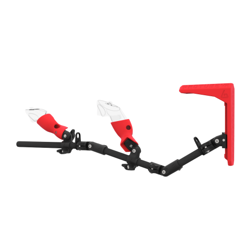 Left view of MagTube vr gunstock for Pico 4 Ultra with Carbon Armature with Red MK2 Buttstock and Red PLA cups