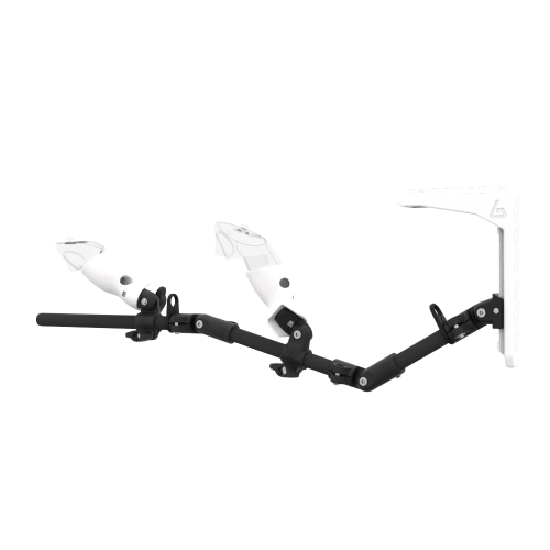 Left view of MagTube vr gunstock for Pico 4 Ultra with Carbon Armature with White MK2 Buttstock and White PLA cups