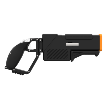 Side probolter powerful haptic gun for meta quest 3 and 3s with black carbon rear cup for right hand with orange tip