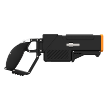 Side probolter powerful haptic gun for meta quest 3 and 3s with black carbon rear cup for right hand with orange tip