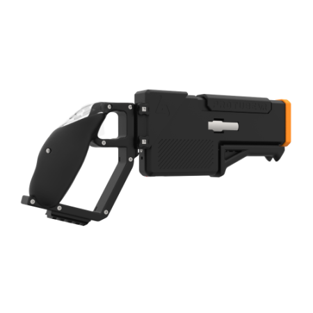 Right probolter powerful haptic gun for meta quest 3 and 3s with black carbon rear cup for right hand with orange tip