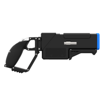 Side probolter powerful haptic gun for meta quest 3 and 3s with black carbon rear cup for right hand with blue tip