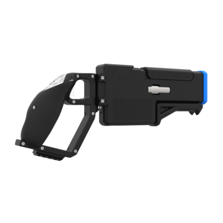Right probolter powerful haptic gun for meta quest 3 and 3s with black carbon rear cup for right hand with blue tip