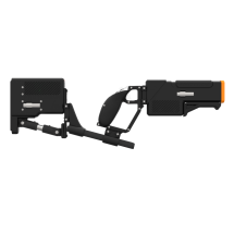 Side of a probolter heavy for meta quest 3 with black carbon rear cup for right hand with recoil stock with orange tip