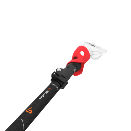 Close view of Swing It VR golf club for Pico 4 Ultra Carbon Armature and Red PLA cups Left hand