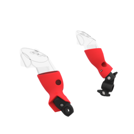 Left view of fastened vr gun stock to magtube gunstock with Red PLA cups for Pico 4 Ultra