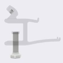 Side view of desk VR headset stand off white screw with transparent stand