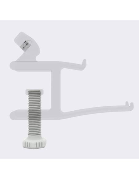 Side view of desk VR headset stand off white screw with transparent stand