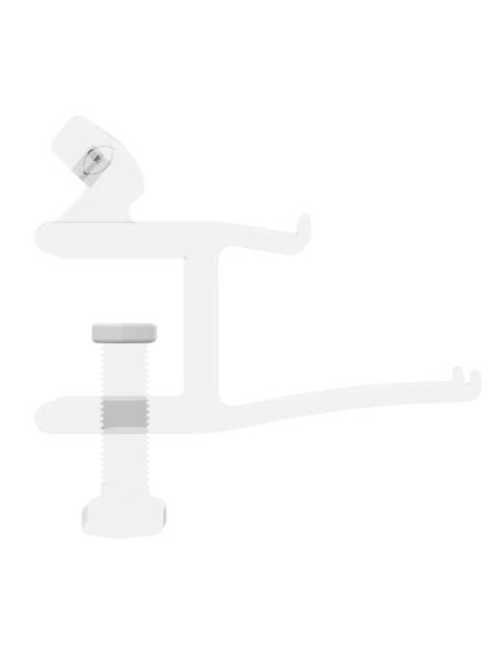 Side view of desk VR headset stand off white screw stopper with transparent stand