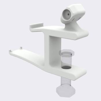 Left view of desk VR headset stand off white with transparent screw