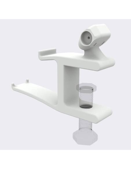 Left view of desk VR headset stand off white with transparent screw