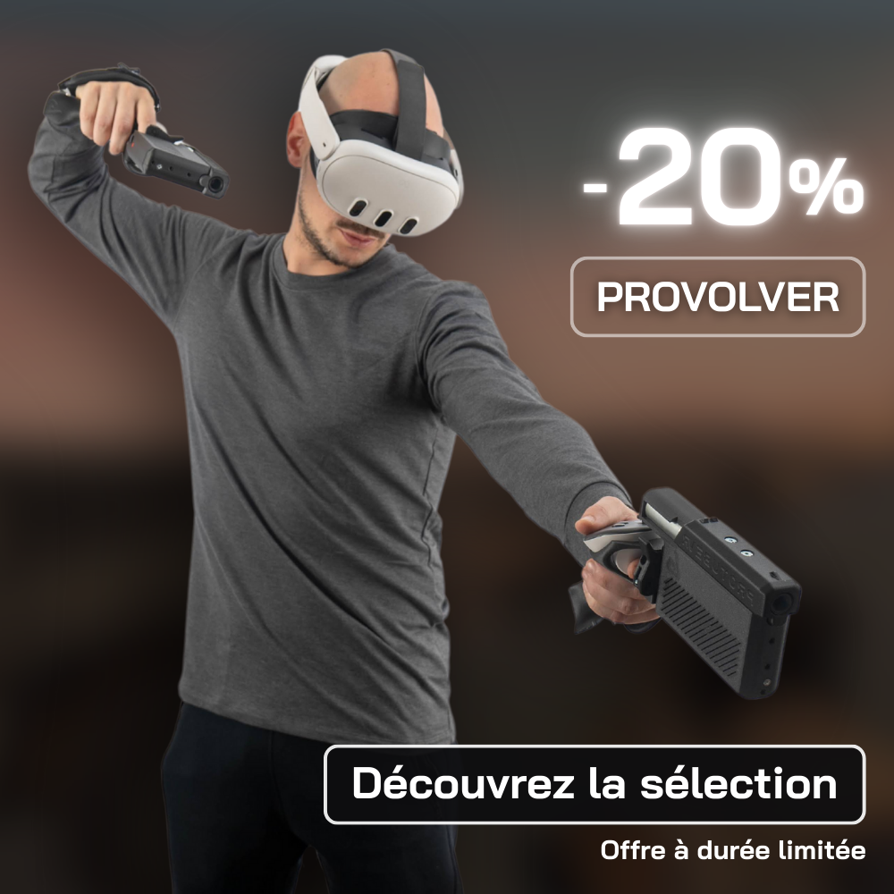 un joueur VR avec un meta quest 3s visant vers une offre bundle spéciale