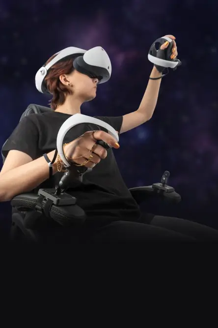 protas vr joystick used by a female player using a psvr 2 headset