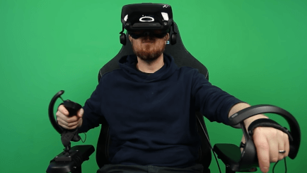 Protas VR Oasis with joystick straped on chair